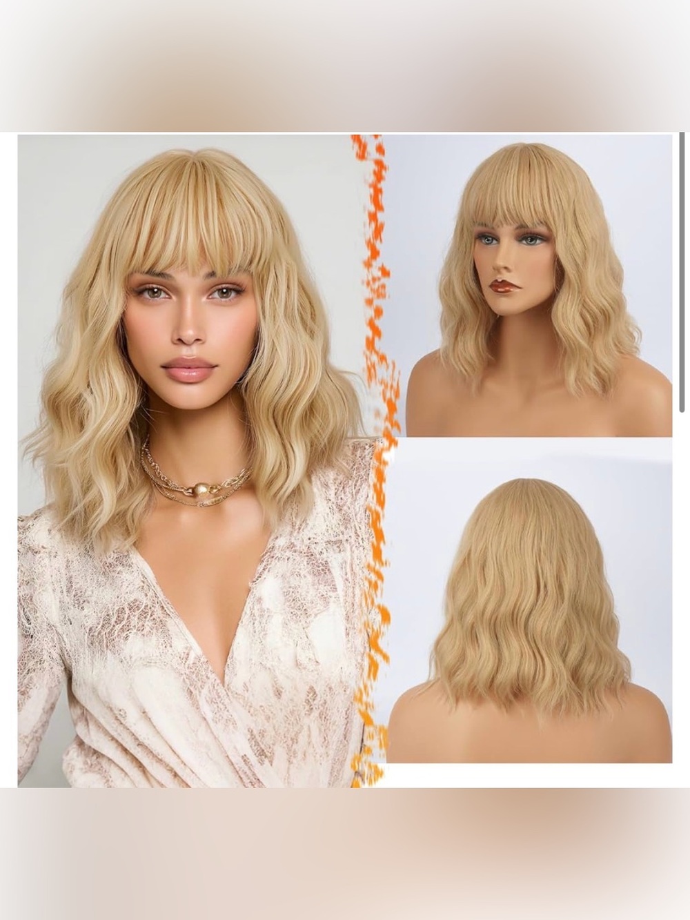 NEW Blonde Wavy Shoulder-Length Wig with Bangs - Natural Blonde 14”